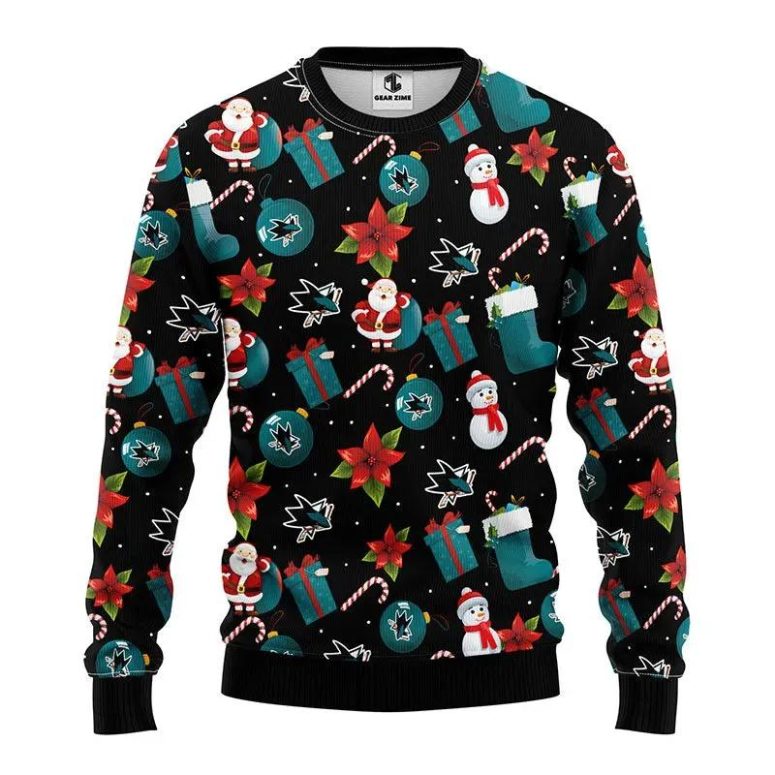 San Jose Sharks Santa Claus Snowman Ugly Christmas Sweater