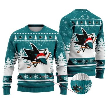 San Jose Sharks Santa Hat On Logo Ugly Christmas Sweater