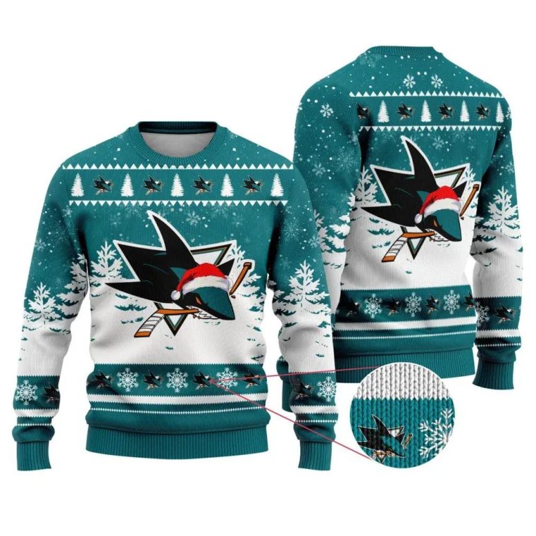 San Jose Sharks Santa Hat On Logo Ugly Christmas Sweater