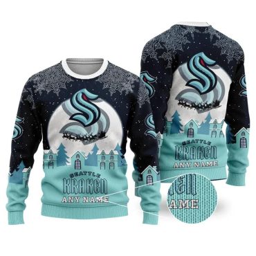 Seattle Kraken Personalized Name Ugly Christmas Sweater