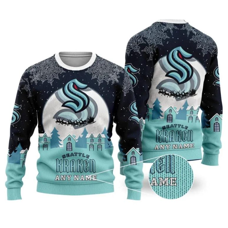 Seattle Kraken Personalized Name Ugly Christmas Sweater