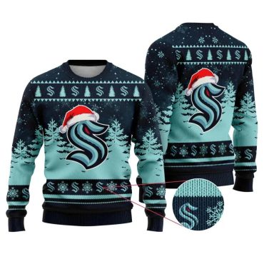 Seattle Kraken Santa Hat Ugly Christmas Sweater