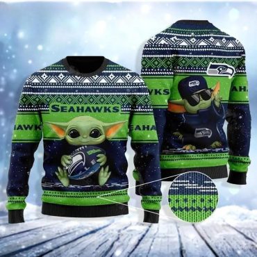 Seattle Seahawks Baby Yoda Ugly Christmas Sweater