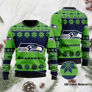 Seattle Seahawks Green Snowflake Ugly Christmas Sweater