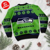 Seattle Seahawks Green Snowflake Ugly Christmas Sweater Back - TeeUgly