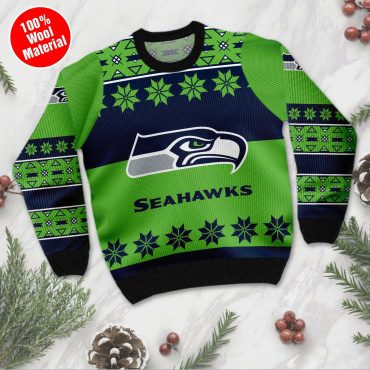 Seattle Seahawks Green Snowflake Ugly Christmas Sweater
