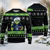 Seattle Seahawks Grinch Football Holiday Ugly Christmas Sweater - TeeUgly