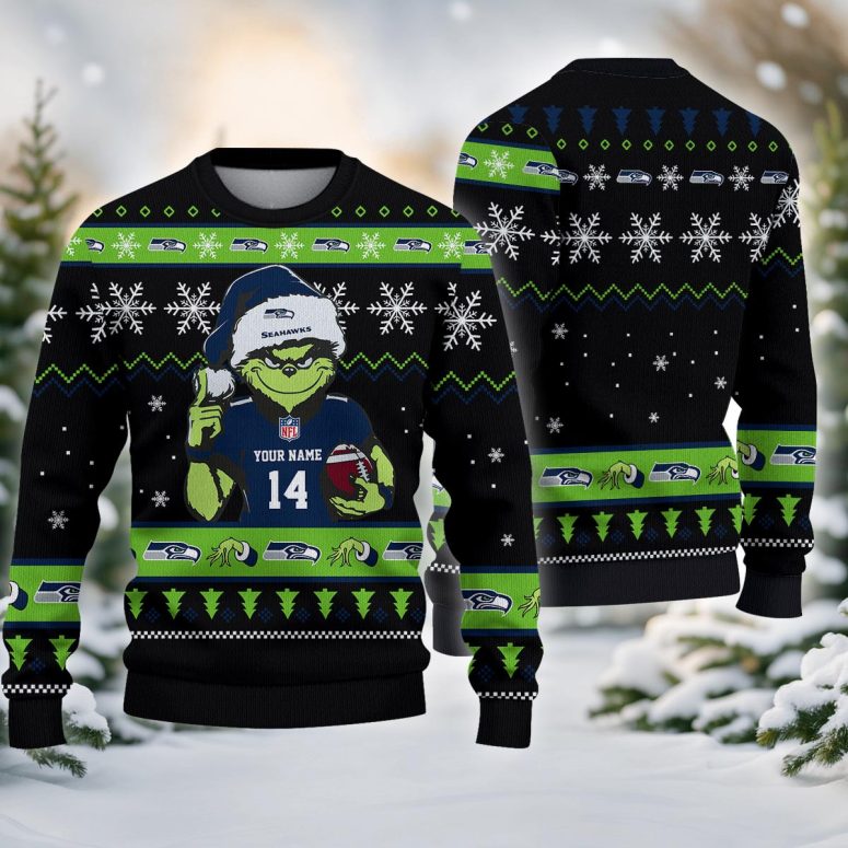 Seattle Seahawks Grinch Football Holiday Ugly Christmas Sweater