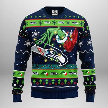 Seattle Seahawks Grinch Hand Ugly Christmas Sweater