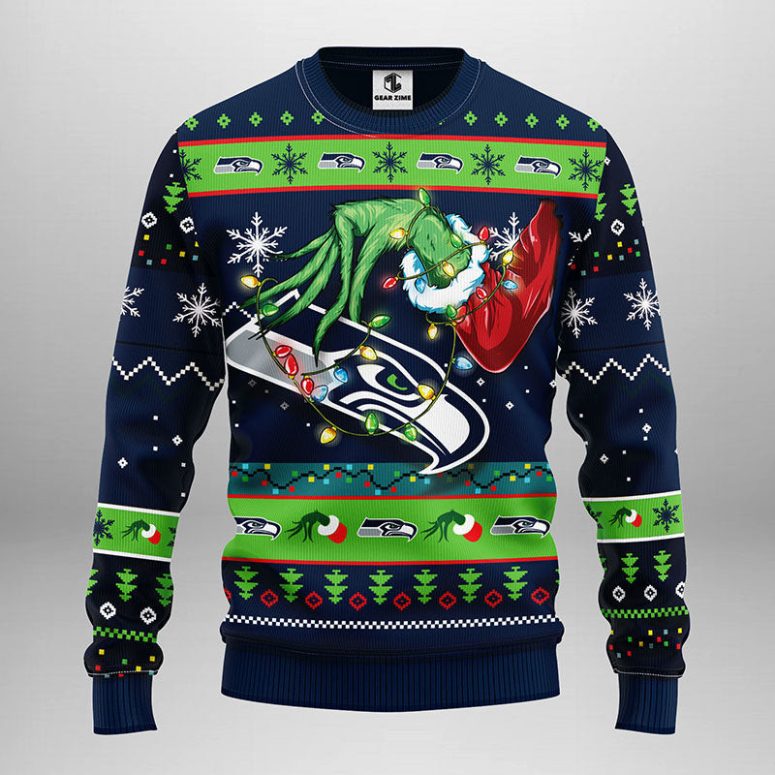 Seattle Seahawks Grinch Hand Ugly Christmas Sweater