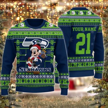 Seattle Seahawks Mickey Mouse Santa Ugly Christmas Sweater