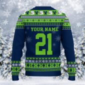 Seattle Seahawks Mickey Mouse Santa Ugly Christmas Sweater Back - TeeUgly