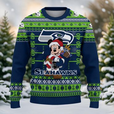 Seattle Seahawks Mickey Mouse Santa Ugly Christmas Sweater