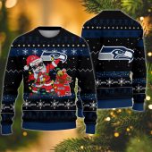 Seattle Seahawks Santa Claus Ugly Christmas Sweater - TeeUgly