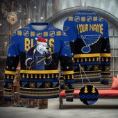 St. Louis Blues Mascot Fiery Skates Ugly Christmas Sweater
