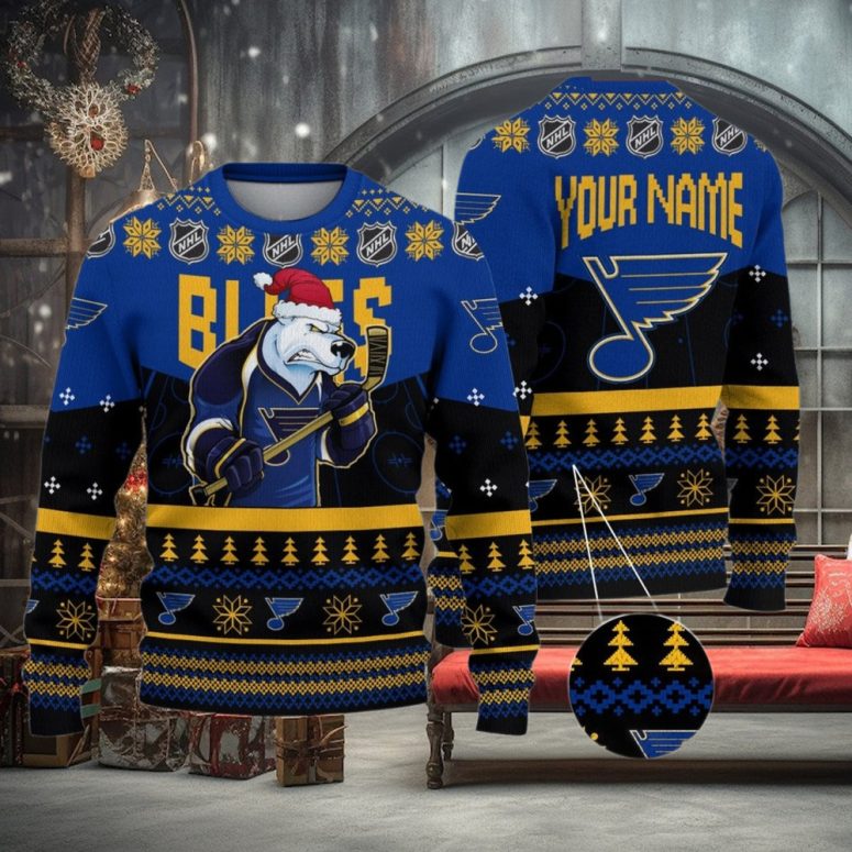 St. Louis Blues Mascot Fiery Skates Ugly Christmas Sweater
