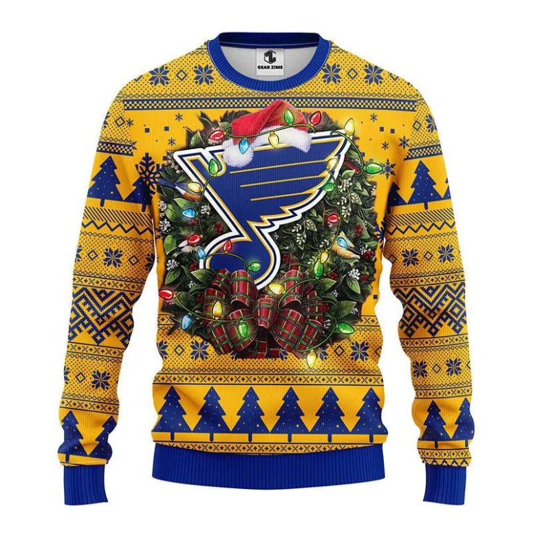 St. Louis Blues Santa Hat On Logo Ugly Christmas Sweater