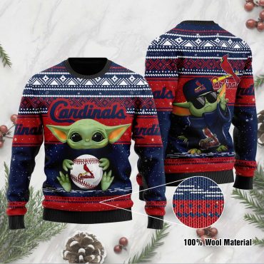 St. Louis Cardinals Baby Yoda Baseball Holiday Ugly Christmas Sweater