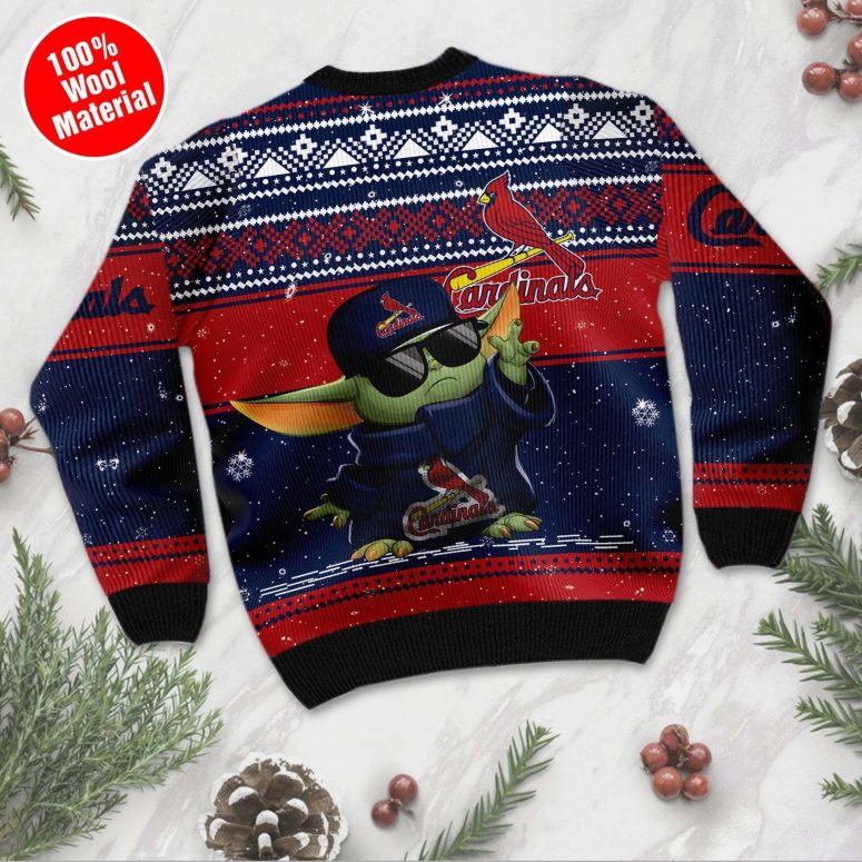 St. Louis Cardinals Baby Yoda Baseball Holiday Ugly Christmas Sweater