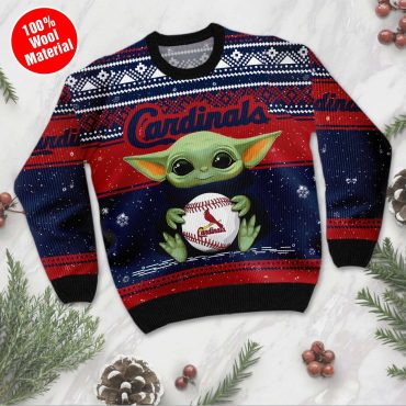 St. Louis Cardinals Baby Yoda Baseball Holiday Ugly Christmas Sweater