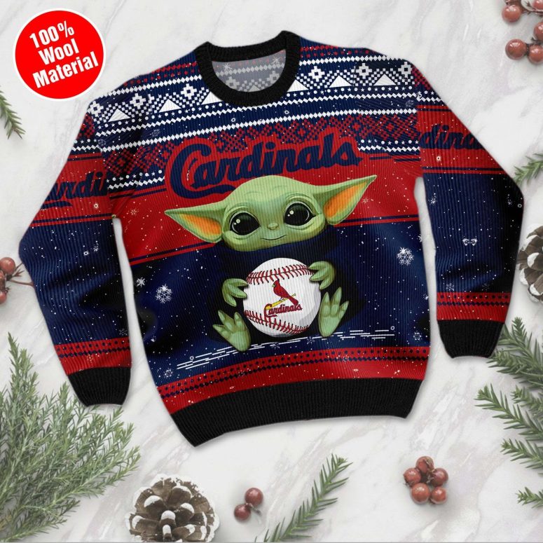 St. Louis Cardinals Baby Yoda Baseball Holiday Ugly Christmas Sweater