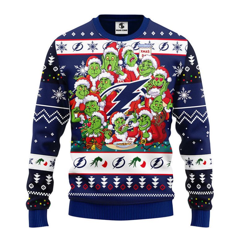 Tampa Bay Lightning 12 Grinch Xmas Day Ugly Christmas Sweater
