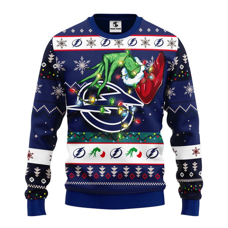 Tampa Bay Lightning Grinch Hand Ugly Christmas Sweater