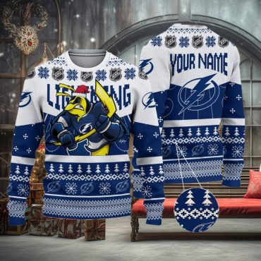 Tampa Bay Lightning Mascot Fiery Skates Ugly Christmas Sweater