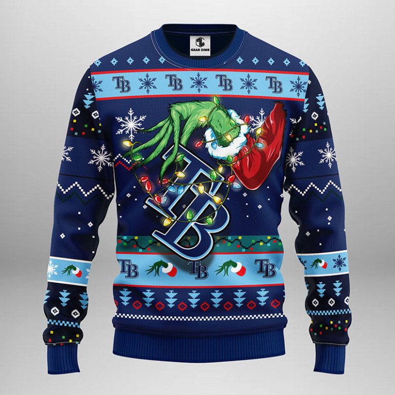 Tampa Bay Rays Grinch Hand Ugly Christmas Sweater