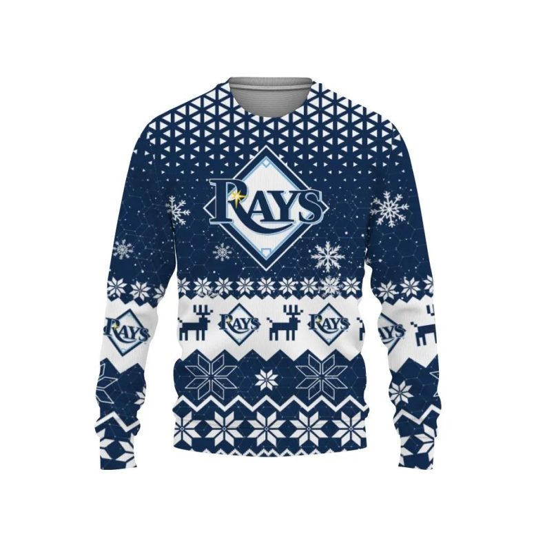 Tampa Bay Rays Snowflakes and Reindeer Holiday Ugly Christmas Sweater