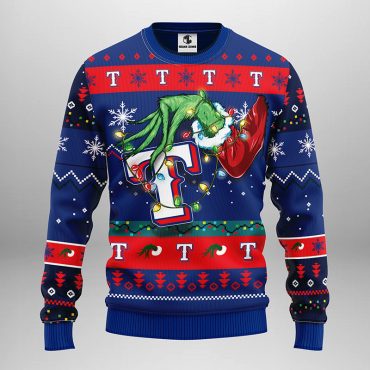 Texas Rangers Grinch Hand Ugly Christmas Sweater