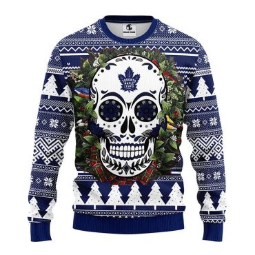 Toronto Maple Leafs Skull Flower Ugly Christmas Sweater