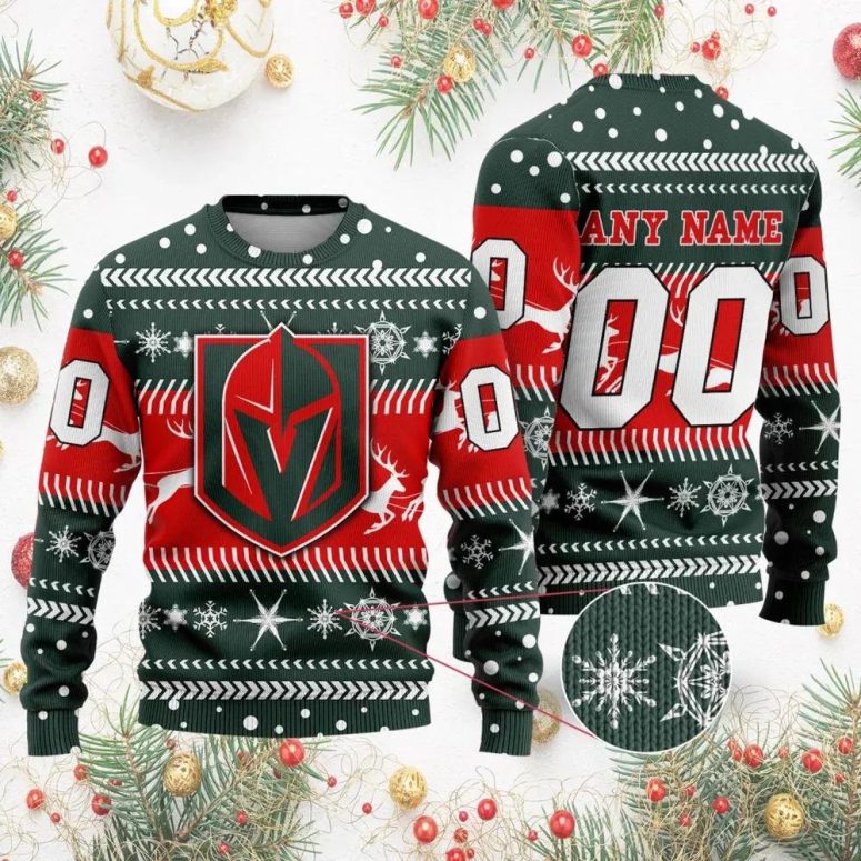 Vegas Golden Knights Personalized Name & Number Ugly Christmas Sweater