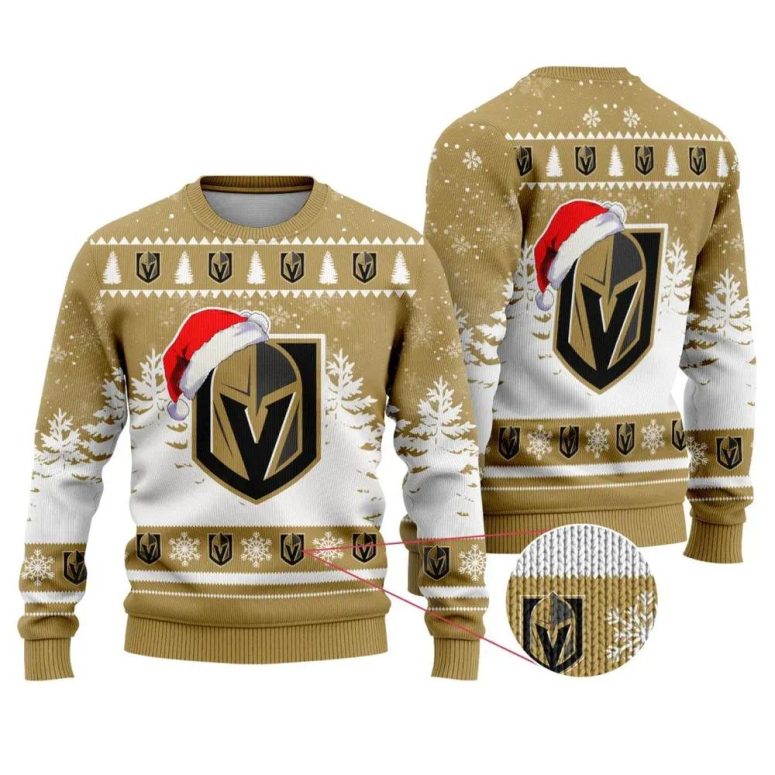 Vegas Golden Knights Santa Hat Ugly Christmas Sweater