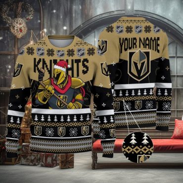 Vegas Golden Mascot Fiery Skates Ugly Christmas Sweater
