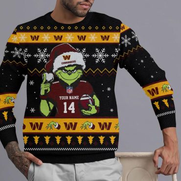 Washington Commanders Grinch Football Snowfall Ugly Christmas Sweater