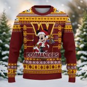 Washington Commanders Mickey Mouse Santa Ugly Christmas Sweater Front - TeeUgly