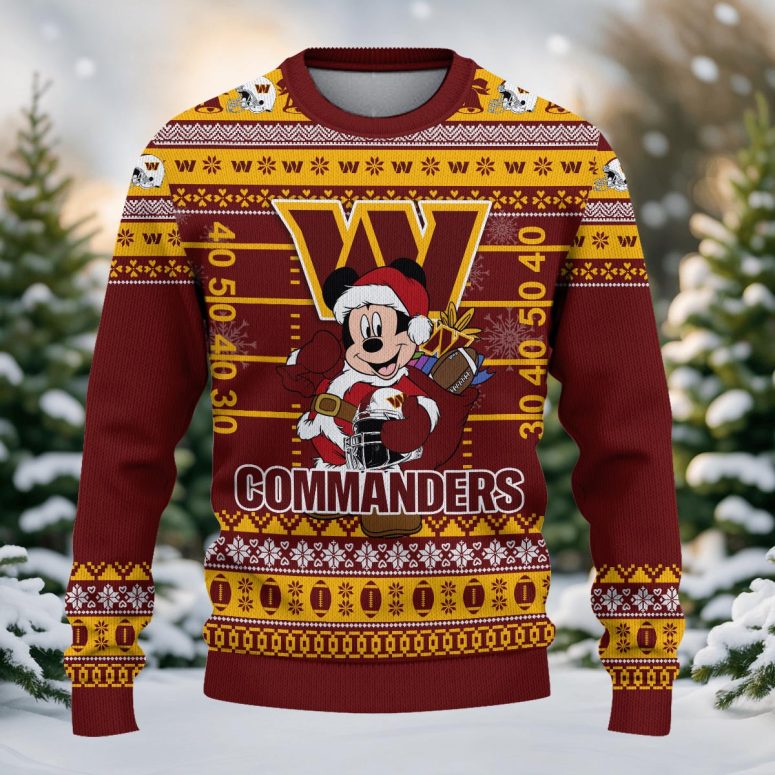 Washington Commanders Mickey Mouse Santa Ugly Christmas Sweater